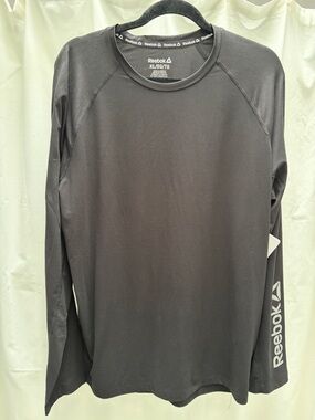 Men’s Reebok Black Long Sleeve Athletic Top with Sleeve Logo Moisture Wicking